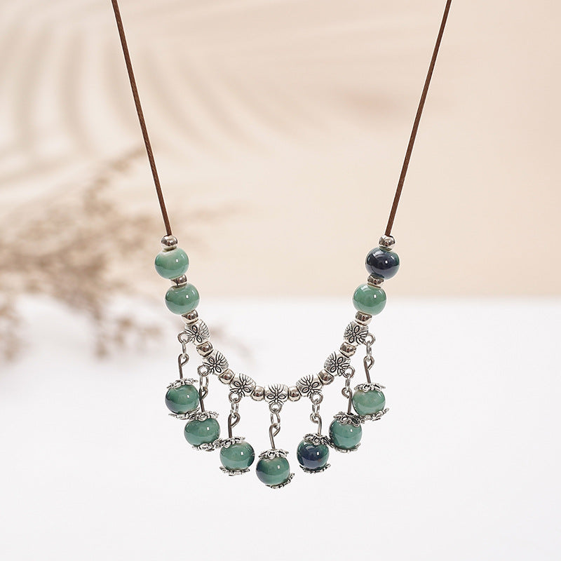 Wholesale Retro ethnic style ceramic necklace long sweater chain